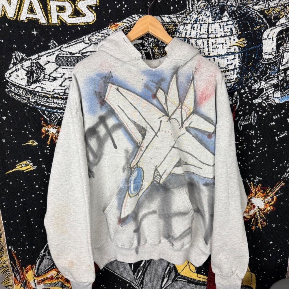 Custom Airbrush Fighter Jet Hoodie Heather Gray Graffiti Streetwear Pullover
